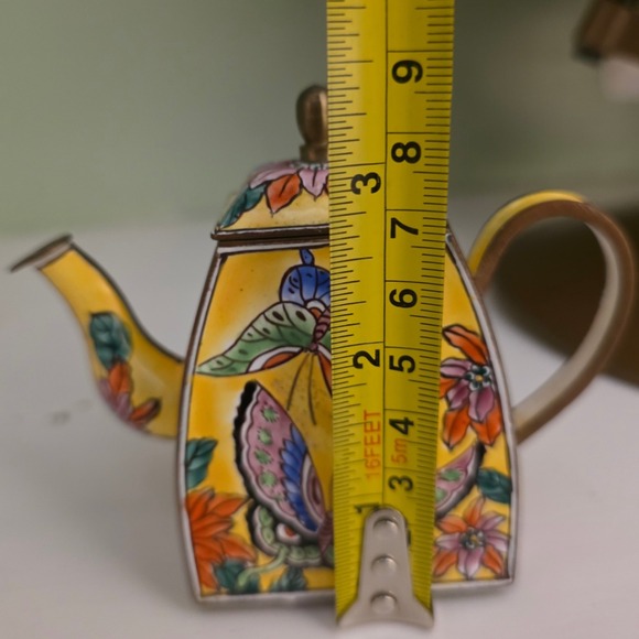 Vintage KELVIN CHEN Miniature Hand Painted Chinoiserie Enamel over Copper Teapot - Picture 5 of 6